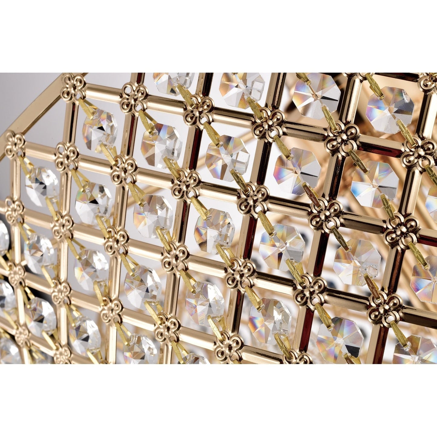 Lampadario a tamburo rotondo con perline e cristalli pendenti