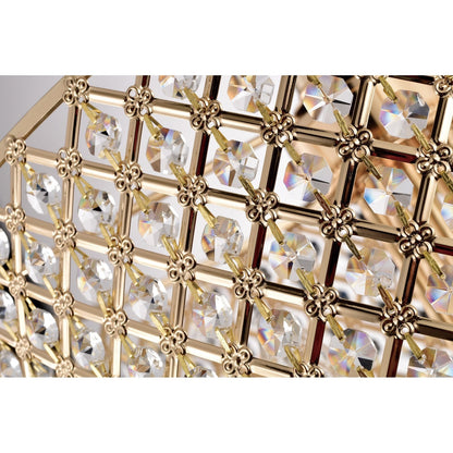 Lampadario a tamburo rotondo con perline e cristalli pendenti