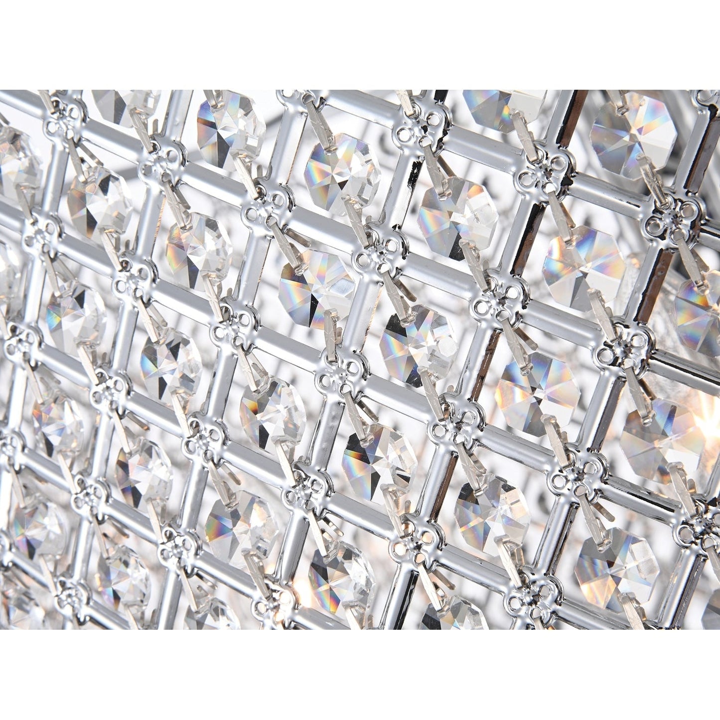 Lampadario a tamburo rotondo con perline e cristalli pendenti