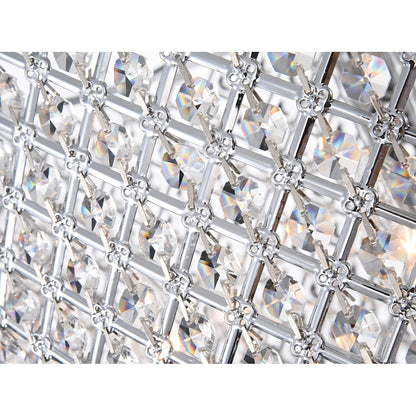 Lampadario a tamburo rotondo con perline e cristalli pendenti