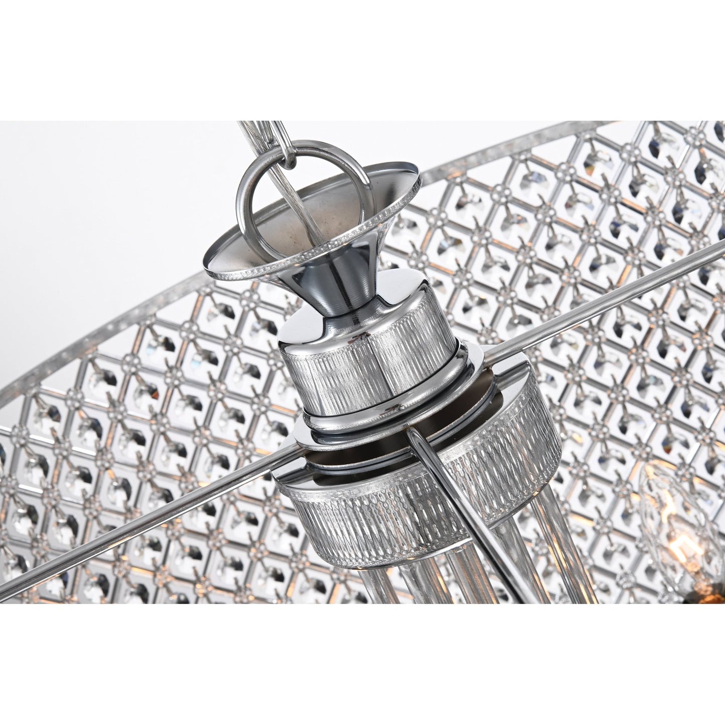 Lampadario a tamburo rotondo con perline e cristalli pendenti