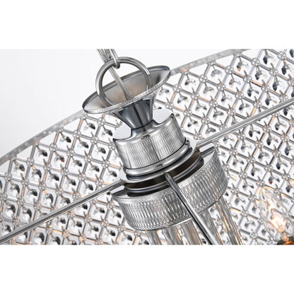 Lampadario a tamburo rotondo con perline e cristalli pendenti