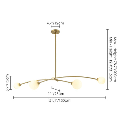 Lampada a sospensione a 4 luci, stile Sputnik lineare, moderna, color oro, ideale per isola cucina/sala da pranzo - 130,5 cm L x 28 cm P x 15 cm A