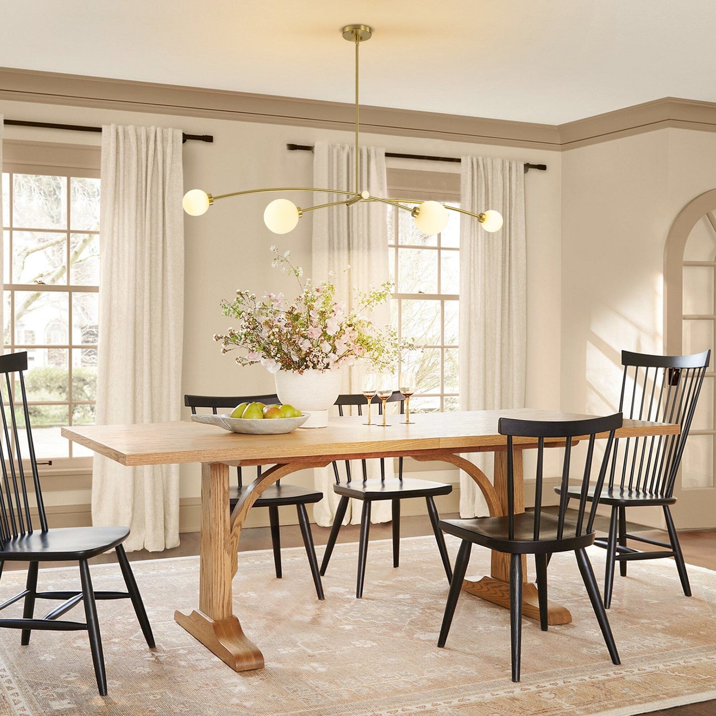 Lampada a sospensione a 4 luci, stile Sputnik lineare, moderna, color oro, ideale per isola cucina/sala da pranzo - 130,5 cm L x 28 cm P x 15 cm A