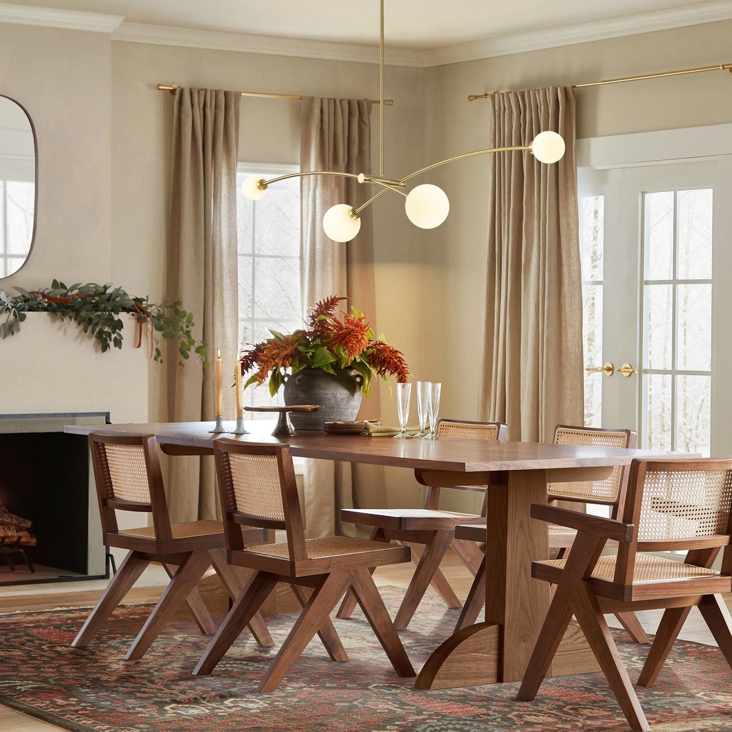 Lampada a sospensione a 4 luci, stile Sputnik lineare, moderna, color oro, ideale per isola cucina/sala da pranzo - 130,5 cm L x 28 cm P x 15 cm A