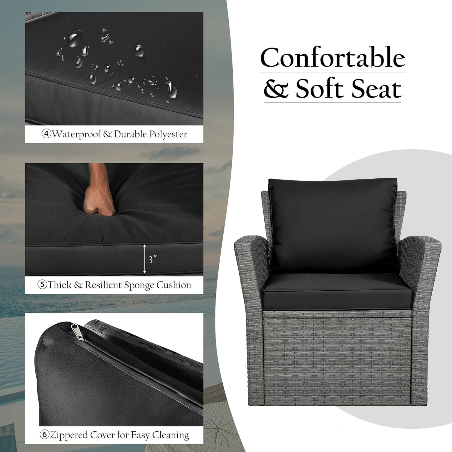 Set di 4 pezzi per patio, divano con tavolino da caffè, set di divani da conversazione per esterni