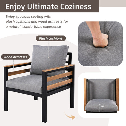 Set di Divani da Esterno da 4 Pezzi per 5 Persone con Cuscini Rimovibili e Tavolino in Legno Massello