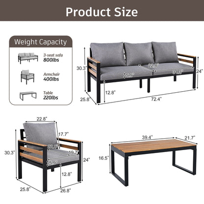 Set di Divani da Esterno da 4 Pezzi per 5 Persone con Cuscini Rimovibili e Tavolino in Legno Massello