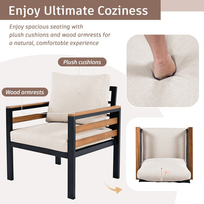 Set di Divani da Esterno da 4 Pezzi per 5 Persone con Cuscini Rimovibili e Tavolino in Legno Massello