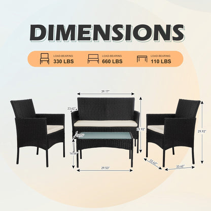 Set di mobili da giardino in vimite da 4 pezzi, set di divani componibili in rattan da esterno con cuscini.