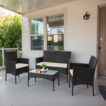 Set di mobili da giardino in vimite da 4 pezzi, set di divani componibili in rattan da esterno con cuscini.