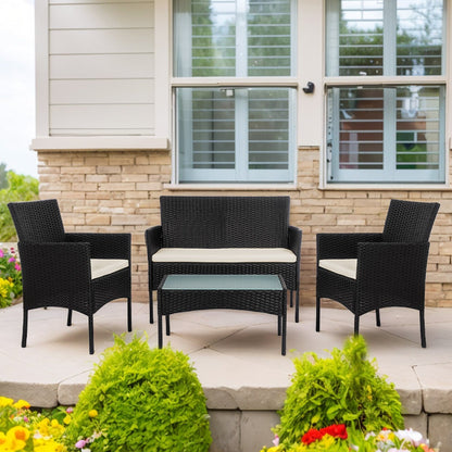 Set di mobili da giardino in vimite da 4 pezzi, set di divani componibili in rattan da esterno con cuscini.