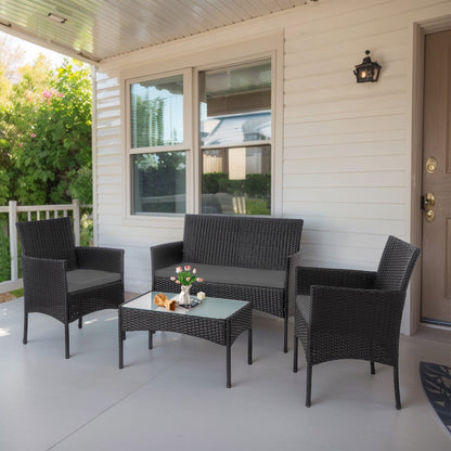 Set di mobili da giardino in vimite da 4 pezzi, set di divani componibili in rattan da esterno con cuscini.