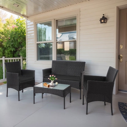 Set di mobili da giardino in vimite da 4 pezzi, set di divani componibili in rattan da esterno con cuscini.