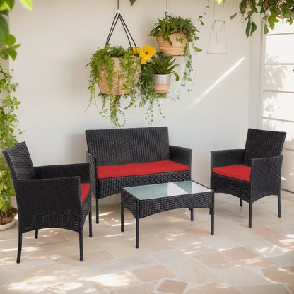 Set di mobili da giardino in vimite da 4 pezzi, set di divani componibili in rattan da esterno con cuscini.