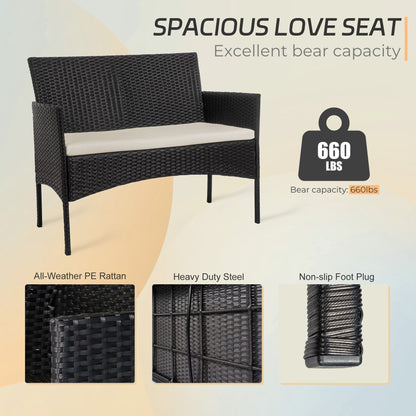 Set di mobili da giardino in vimite da 4 pezzi, set di divani componibili in rattan da esterno con cuscini.