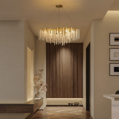 Lampadario a LED moderno a forma di albero con rami, rettangolare, in cristallo dorato, da 40 pollici, ideale per sala da pranzo, cucina, isola cucina.