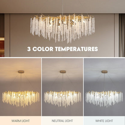 Lampadario a LED moderno a forma di albero con rami, rettangolare, in cristallo dorato, da 40 pollici, ideale per sala da pranzo, cucina, isola cucina.