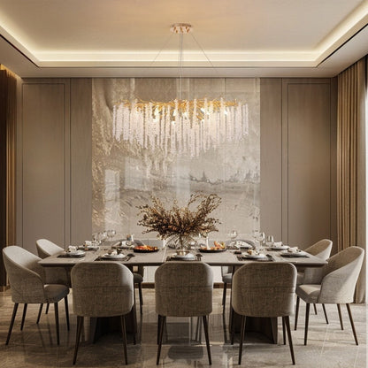 Lampadario a LED moderno a forma di albero con rami, rettangolare, in cristallo dorato, da 40 pollici, ideale per sala da pranzo, cucina, isola cucina.