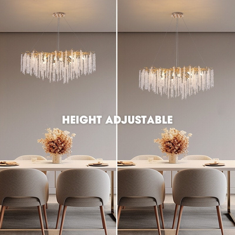 Lampadario a LED moderno a forma di albero con rami, rettangolare, in cristallo dorato, da 40 pollici, ideale per sala da pranzo, cucina, isola cucina.