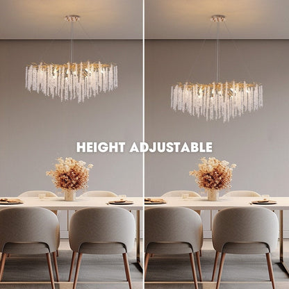 Lampadario a LED moderno a forma di albero con rami, rettangolare, in cristallo dorato, da 40 pollici, ideale per sala da pranzo, cucina, isola cucina.