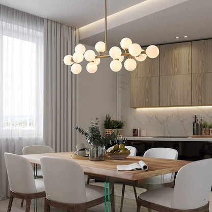 Lampadario lineare a 16 luci in ottone dorato, stile Mid-Century Modern, da 40 pollici, con paralume in vetro satinato, ideale per la sala da pranzo.