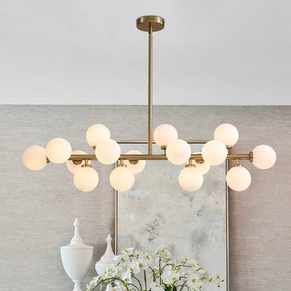 Lampadario lineare a 16 luci in ottone dorato, stile Mid-Century Modern, da 40 pollici, con paralume in vetro satinato, ideale per la sala da pranzo.