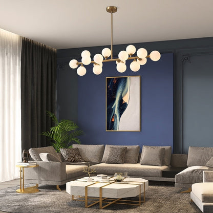 Lampadario lineare a 16 luci in ottone dorato, stile Mid-Century Modern, da 40 pollici, con paralume in vetro satinato, ideale per la sala da pranzo.