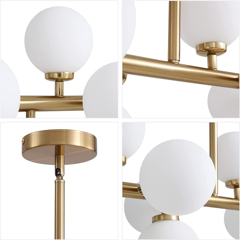 Lampadario lineare a 16 luci in ottone dorato, stile Mid-Century Modern, da 40 pollici, con paralume in vetro satinato, ideale per la sala da pranzo.