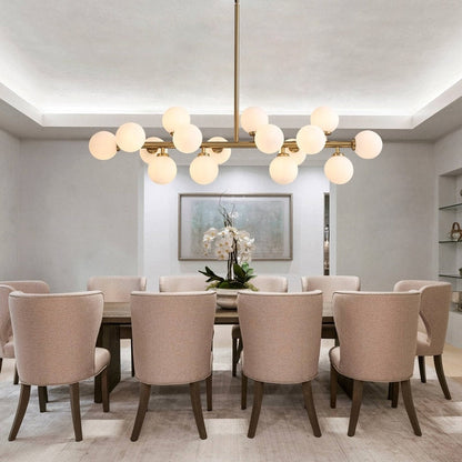 Lampadario lineare a 16 luci in ottone dorato, stile Mid-Century Modern, da 40 pollici, con paralume in vetro satinato, ideale per la sala da pranzo.