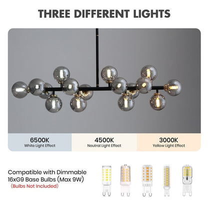 Lampadario lineare a 16 luci in ottone dorato, stile Mid-Century Modern, da 40 pollici, con paralume in vetro satinato, ideale per la sala da pranzo.