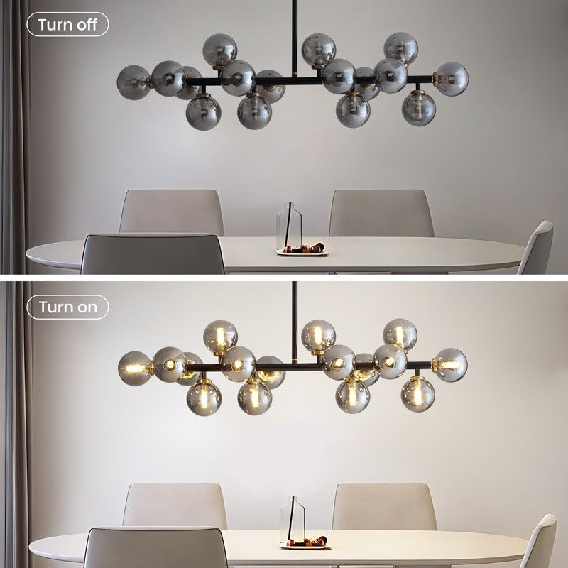Lampadario lineare a 16 luci in ottone dorato, stile Mid-Century Modern, da 40 pollici, con paralume in vetro satinato, ideale per la sala da pranzo.