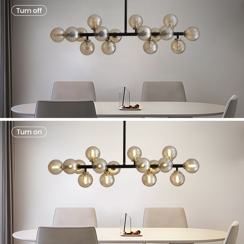 Lampadario lineare a 16 luci in ottone dorato, stile Mid-Century Modern, da 40 pollici, con paralume in vetro satinato, ideale per la sala da pranzo.