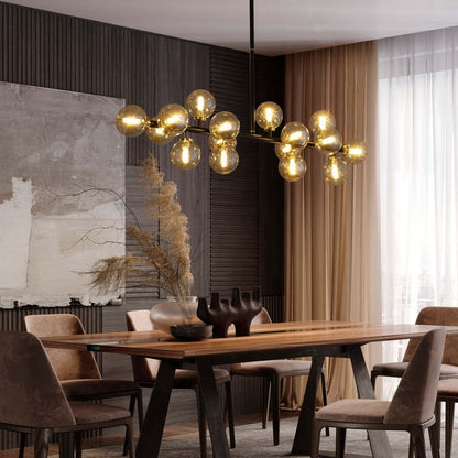 Lampadario lineare a 16 luci in ottone dorato, stile Mid-Century Modern, da 40 pollici, con paralume in vetro satinato, ideale per la sala da pranzo.