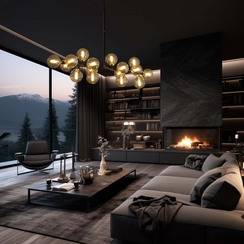 Lampadario lineare a 16 luci in ottone dorato, stile Mid-Century Modern, da 40 pollici, con paralume in vetro satinato, ideale per la sala da pranzo.