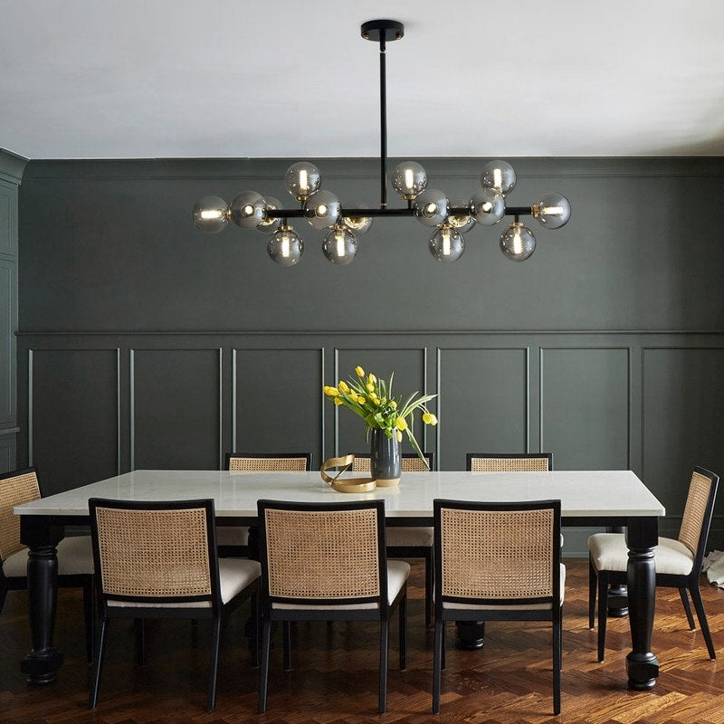Lampadario lineare a 16 luci in ottone dorato, stile Mid-Century Modern, da 40 pollici, con paralume in vetro satinato, ideale per la sala da pranzo.