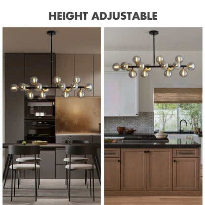 Lampadario lineare a 16 luci in ottone dorato, stile Mid-Century Modern, da 40 pollici, con paralume in vetro satinato, ideale per la sala da pranzo.