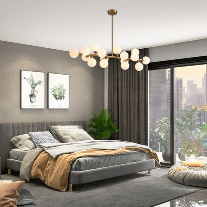 Lampadario lineare a 16 luci in ottone dorato, stile Mid-Century Modern, da 40 pollici, con paralume in vetro satinato, ideale per la sala da pranzo.