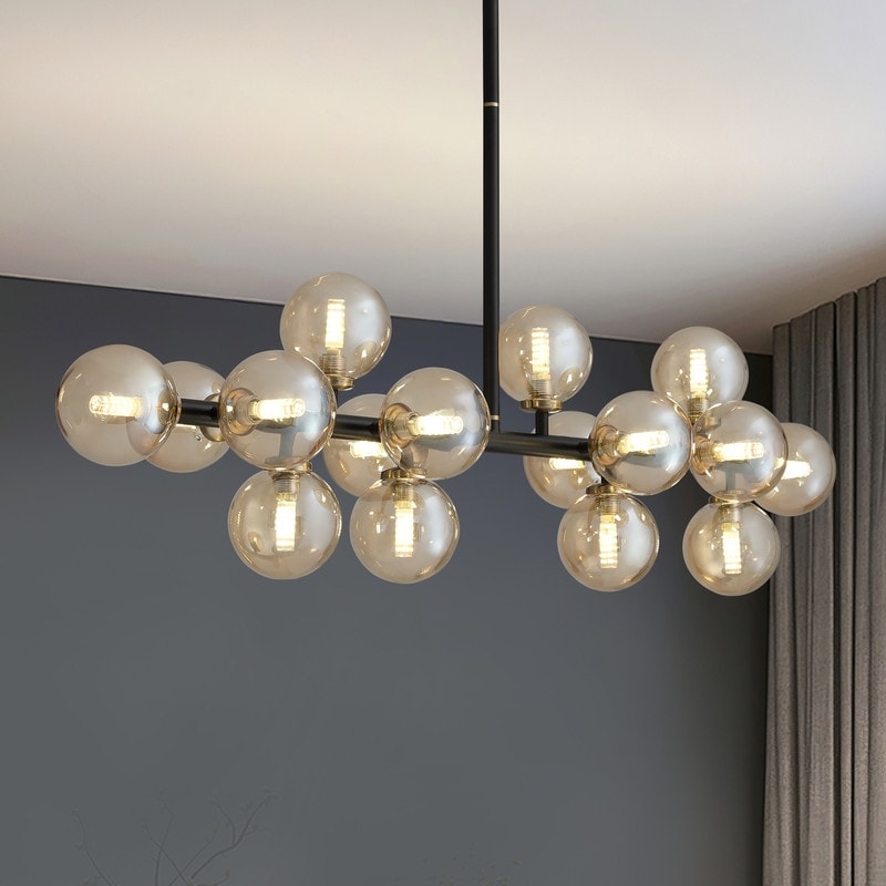 Lampadario lineare a 16 luci in ottone dorato, stile Mid-Century Modern, da 40 pollici, con paralume in vetro satinato, ideale per la sala da pranzo.