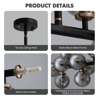 Lampadario lineare a 16 luci in ottone dorato, stile Mid-Century Modern, da 40 pollici, con paralume in vetro satinato, ideale per la sala da pranzo.