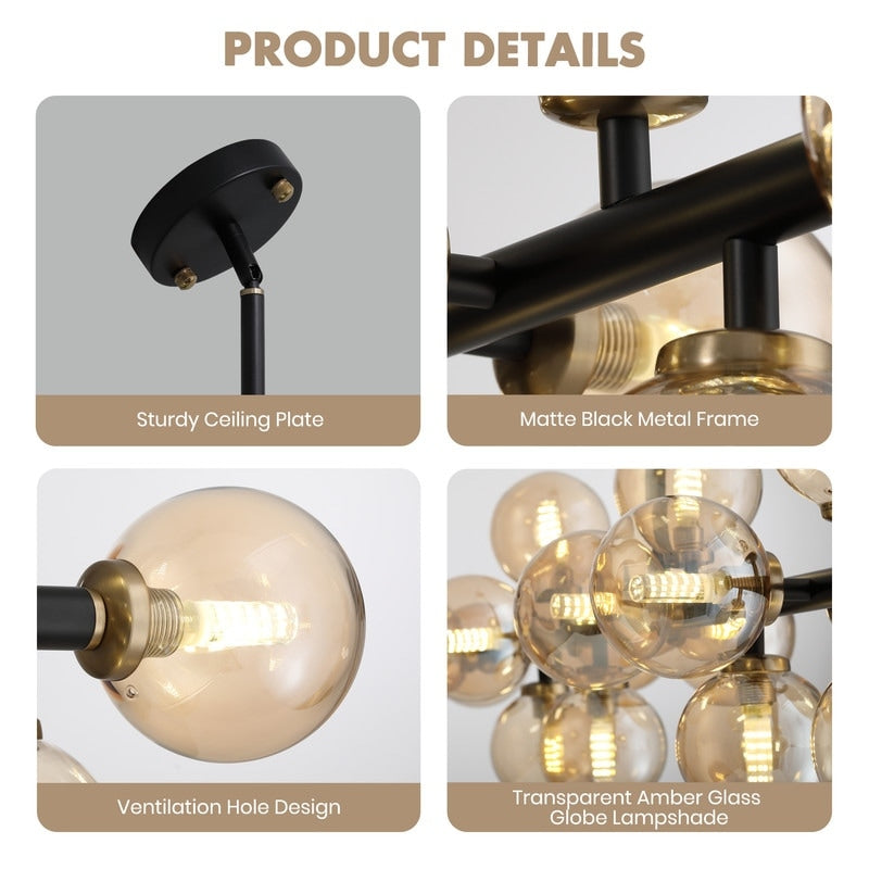 Lampadario lineare a 16 luci in ottone dorato, stile Mid-Century Modern, da 40 pollici, con paralume in vetro satinato, ideale per la sala da pranzo.