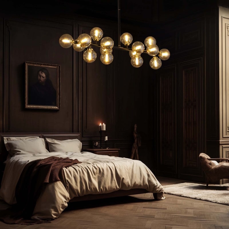 Lampadario lineare a 16 luci in ottone dorato, stile Mid-Century Modern, da 40 pollici, con paralume in vetro satinato, ideale per la sala da pranzo.