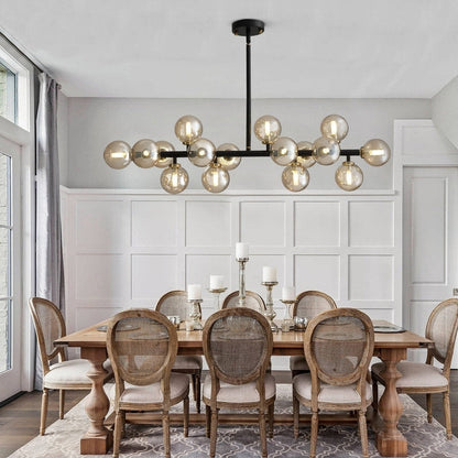 Lampadario lineare a 16 luci in ottone dorato, stile Mid-Century Modern, da 40 pollici, con paralume in vetro satinato, ideale per la sala da pranzo.