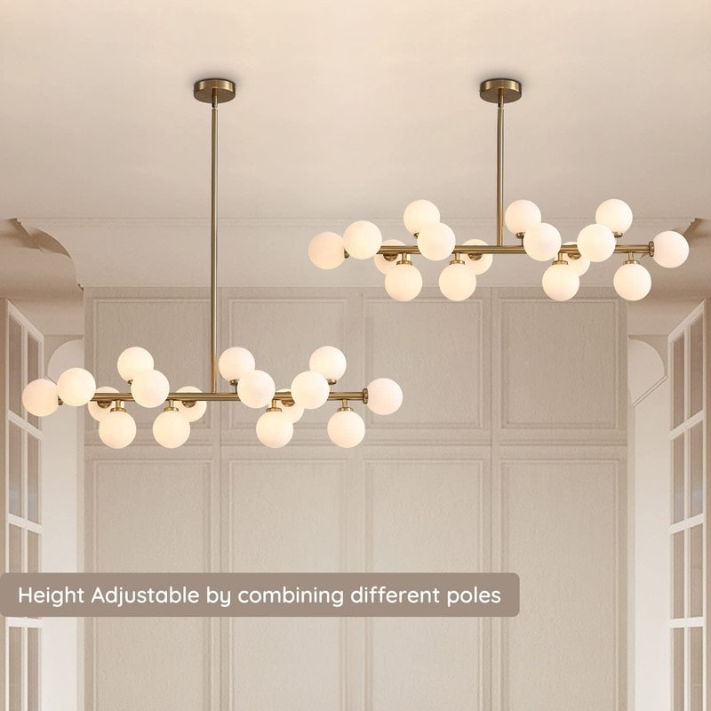 Lampadario lineare a 16 luci in ottone dorato, stile Mid-Century Modern, da 40 pollici, con paralume in vetro satinato, ideale per la sala da pranzo.