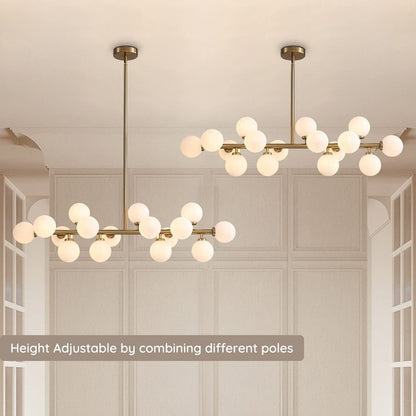 Lampadario lineare a 16 luci in ottone dorato, stile Mid-Century Modern, da 40 pollici, con paralume in vetro satinato, ideale per la sala da pranzo.