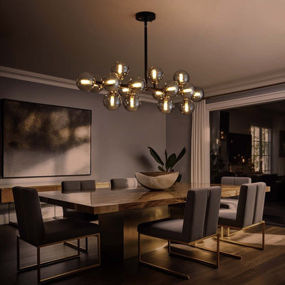 Lampadario lineare a 16 luci in ottone dorato, stile Mid-Century Modern, da 40 pollici, con paralume in vetro satinato, ideale per la sala da pranzo.