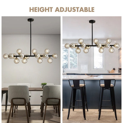 Lampadario lineare a 16 luci in ottone dorato, stile Mid-Century Modern, da 40 pollici, con paralume in vetro satinato, ideale per la sala da pranzo.