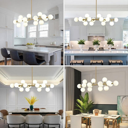 Lampadario lineare a 16 luci in ottone dorato, stile Mid-Century Modern, da 40 pollici, con paralume in vetro satinato, ideale per la sala da pranzo.