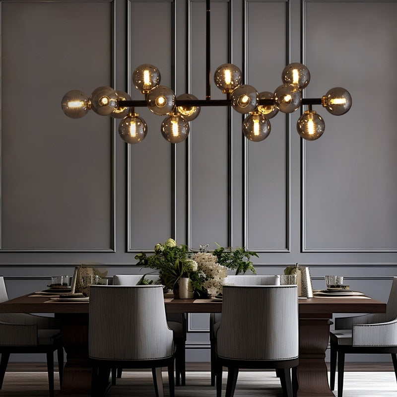 Lampadario lineare a 16 luci in ottone dorato, stile Mid-Century Modern, da 40 pollici, con paralume in vetro satinato, ideale per la sala da pranzo.