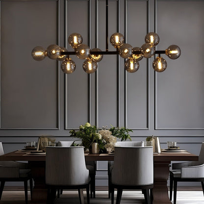 Lampadario lineare a 16 luci in ottone dorato, stile Mid-Century Modern, da 40 pollici, con paralume in vetro satinato, ideale per la sala da pranzo.